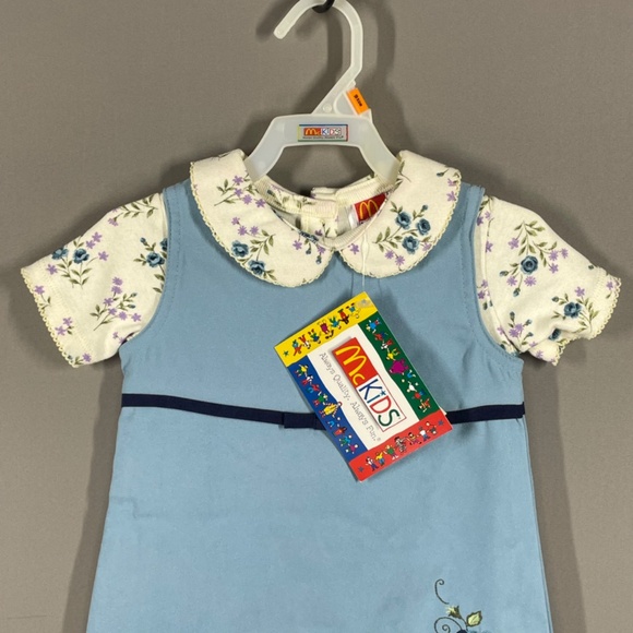 NEW Vintage McDonalds McKids Jumper Dress Set Girls 18 Months blue floral 90s - Picture 2 of 12